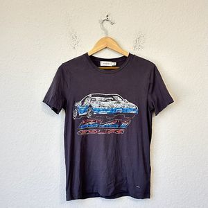 COACH Vintage Car T-Shirt Brown Sequins Short Sleeve Tee Retro
